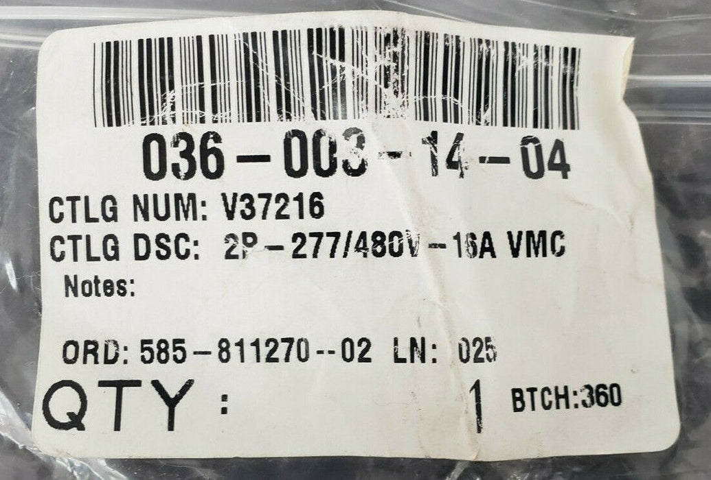 NEW GE V37216 / V-LINE D16 CIRCUIT BREAKER, 277/480VAC, 16A, 2P