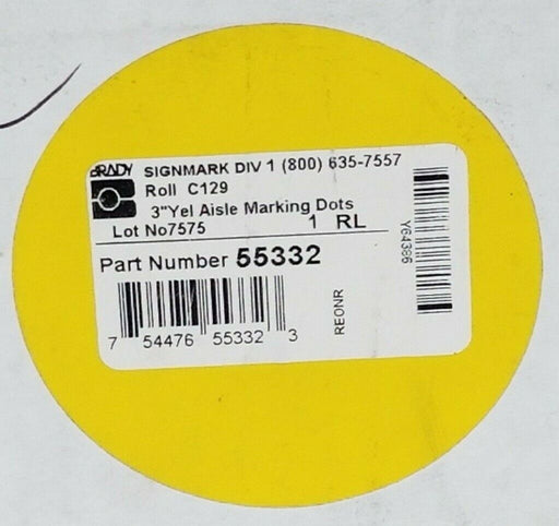 NIB BRADY 55332 ROLL C129 3" YELLOW AISLE MARKING DOTS, ROLL OF 1000