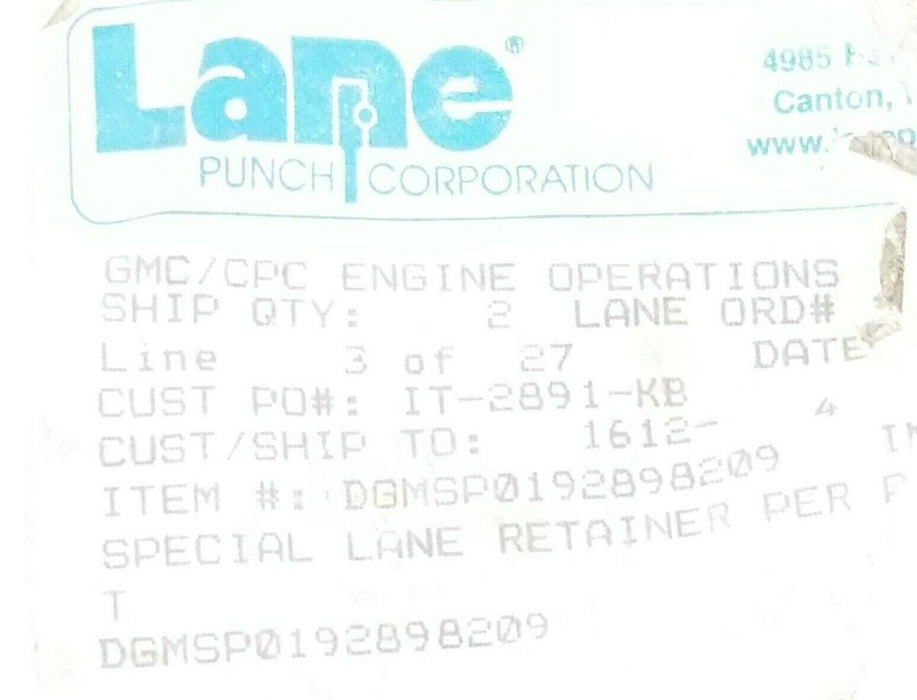 LOT OF 2 NEW LANE PUNCH DGMSP0192898209 SPECIAL RETAINERS
