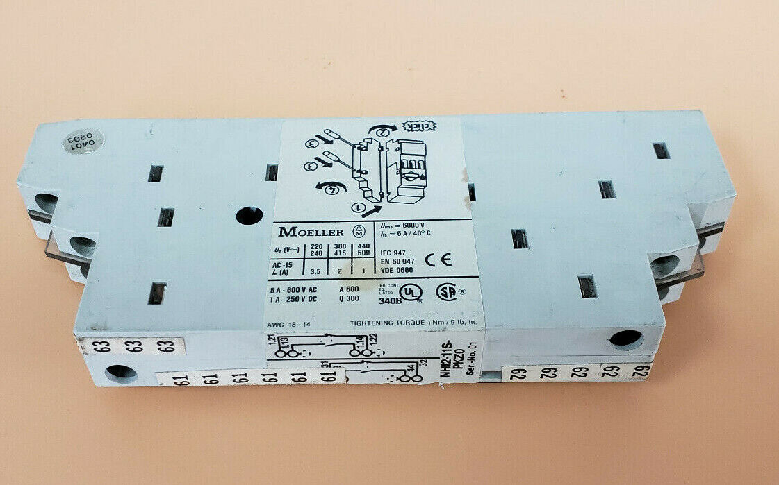 MOELLER NHI2-11S-PKZ0 AUXILIARY CONTACT 6AMP 600VAC 250VDC