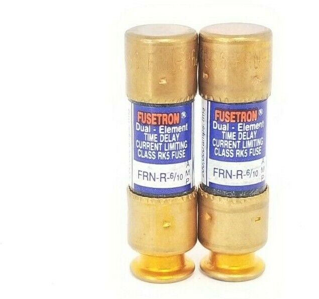 LOT OF 2 COOPER BUSSMANN FRN-R-6/10 FUSETRON DUEL-ELEMENT FUSES
