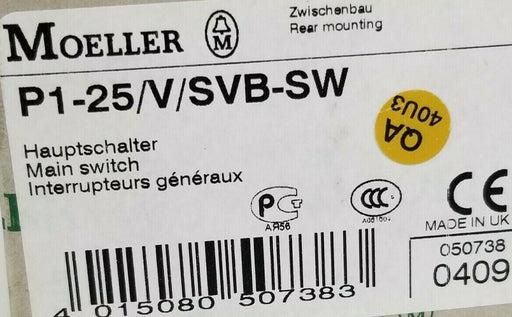 KLOCKNER MOELLER P1-25/V/SVB-SW MAIN INTERRUPTOR SWITCH 050738 W/O TWIST HANDLE