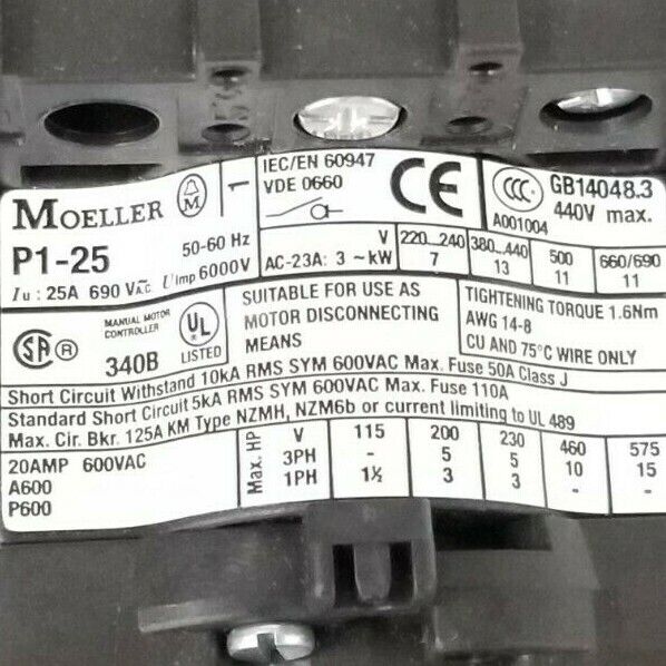 KLOCKNER MOELLER P1-25/V/SVB-SW MAIN INTERRUPTOR SWITCH 050738 W/O TWIST HANDLE