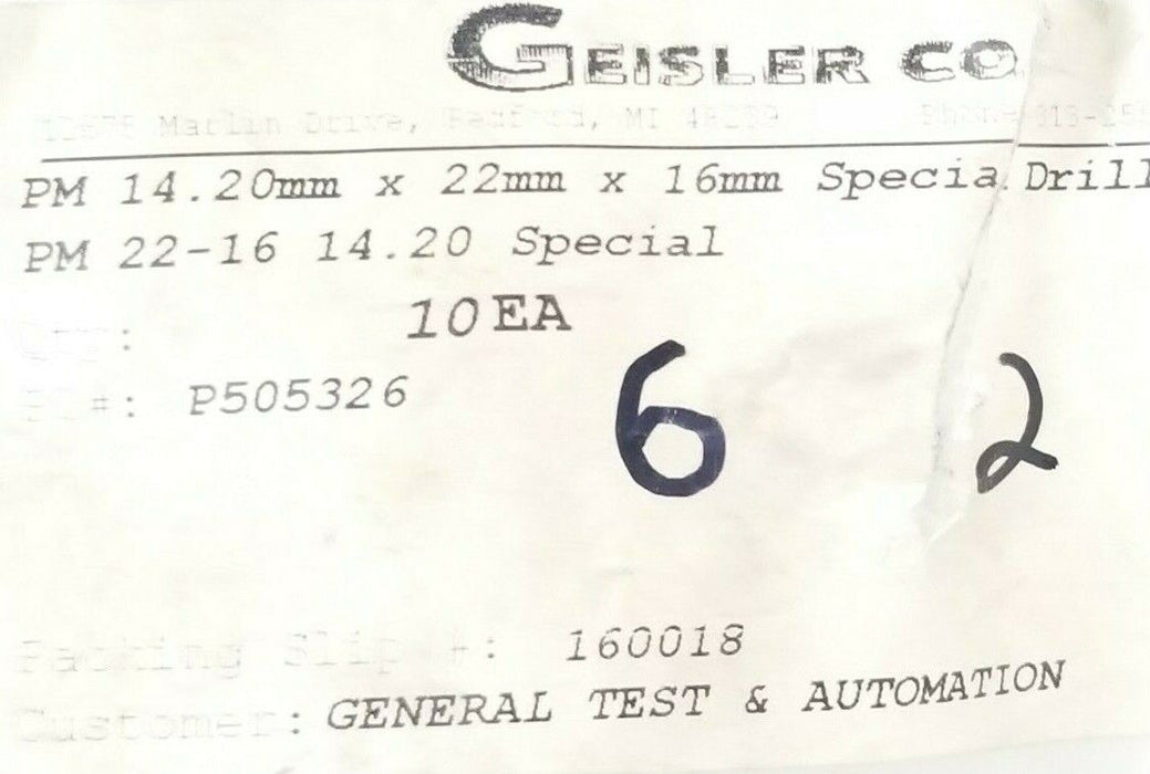 LOT OF 5 NEW GEISLER AK 14.20 SPECIAL DRILL BUSHINGS PM 14.20MM X 22MM X 16MM