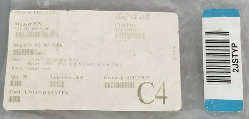 NEW MOUSER MOLEX 538-02-09-5106 0.093" PIN & SOCKET CONNECTOR KIT 02-09-5106