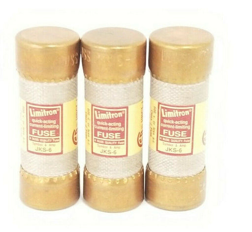 LOT OF 3 NEW COOPER BUSSMANN JKS-6 LIMITRON QUICK-ACTING FUSES JKS6