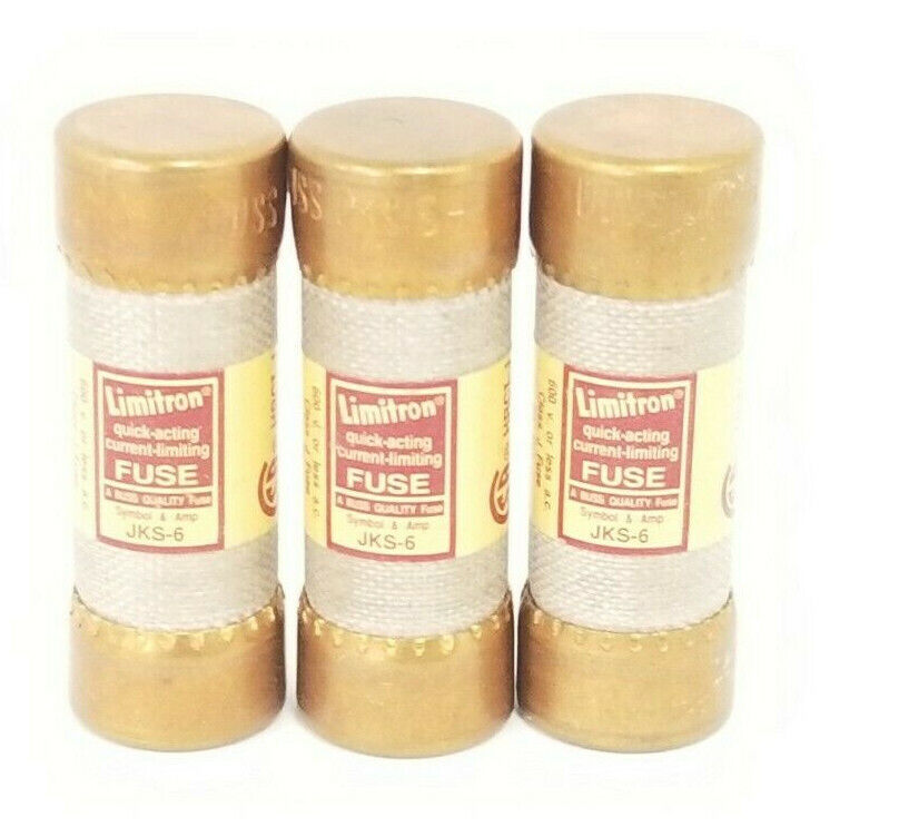 LOT OF 3 NEW COOPER BUSSMANN JKS-6 LIMITRON QUICK-ACTING FUSES JKS6