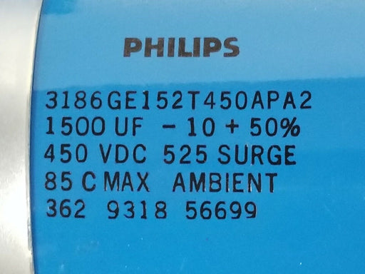 LOT OF 4 PHILIPS 3186GE152T450APA2 ELECTROLITIC CAPACITORS 1500 UF 450VDC 56699