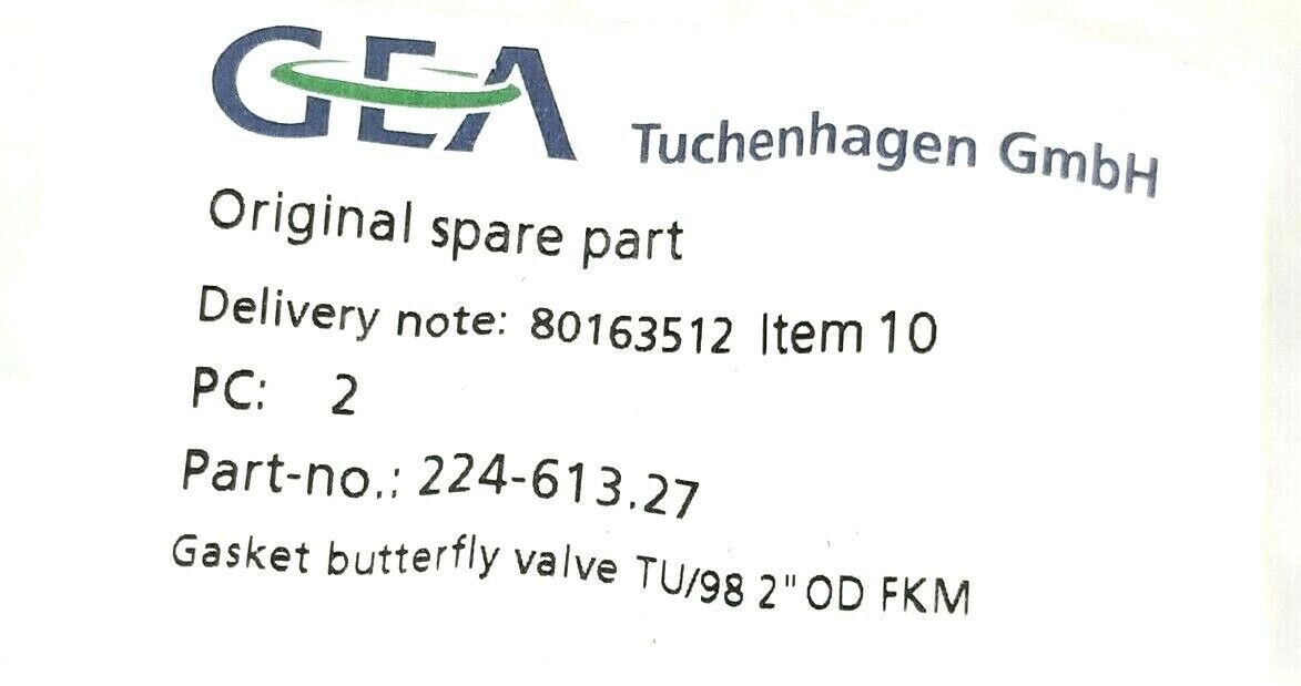 LOT OF 2 NEW GEA 224-613.27 GASKETS BUTTERFLY VALVE TU/98 2'' OD FKM