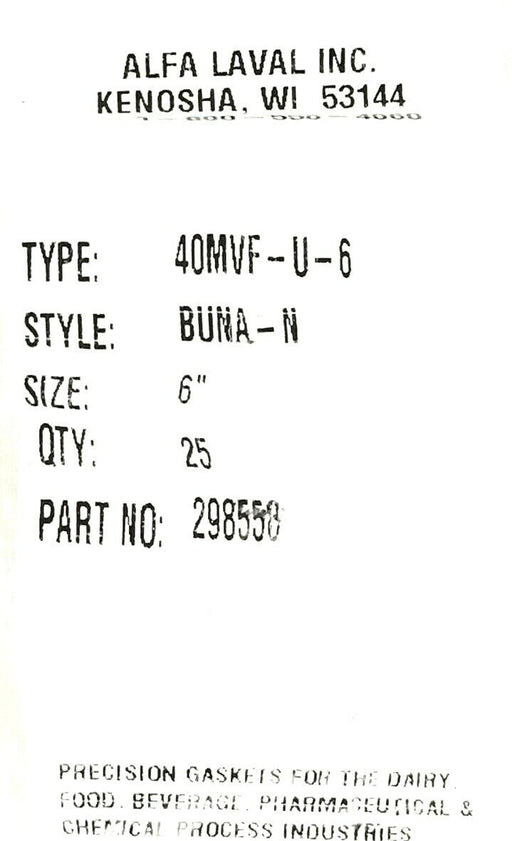 LOT OF 21 NEW ALPHA LAVAL INC. 40MVF-U-6 BUNA-N 6'' GASKETS 298558