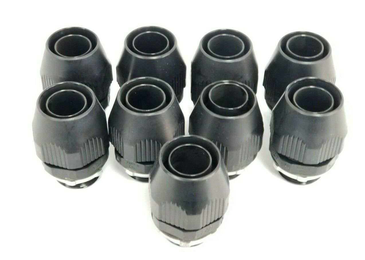 LOT OF 9 NEW THOMAS & BETTS FNMC-B ONLY LIQUID TIGHT BLACK CONNECTORS 1'' IN.