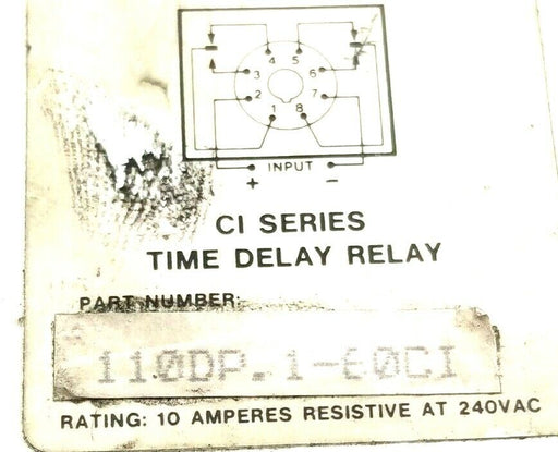 AMPERITE CO. INC. 110DP.1-60CI TIME DELAY RELAY SER. CI 10A-240VAC 110DP160CI