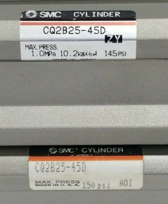 LOT OF 2 NEW SMC CQ2B25-45D COMPACT CYLINDERS CQ2B2545D