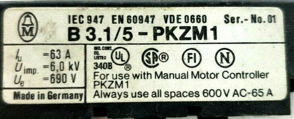 LOT OF KLOCKNER MOELLER B3.1/5-PKZM1 3-PHASE LINK BUS BARS B315PKZM1