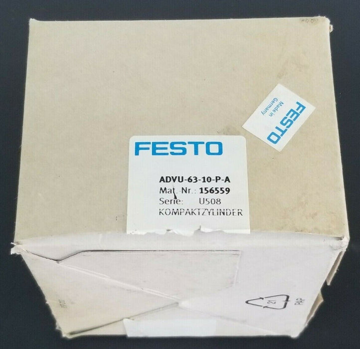 NIB FESTO ADVU-63-10-P-A COMPACT CYLINDER MAT. NR. 156559 SERIE: U508