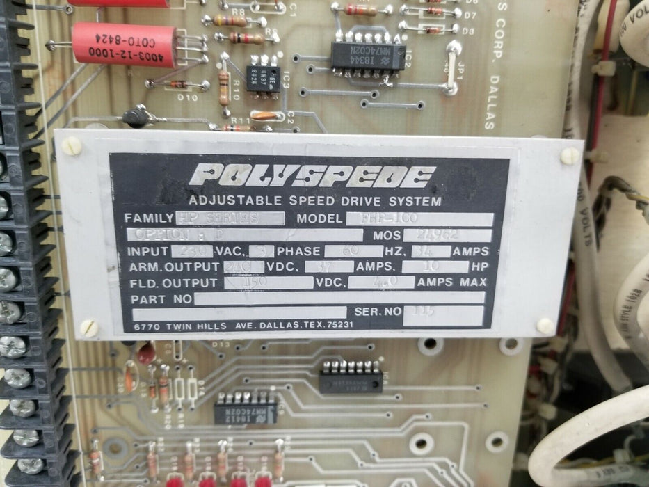 POLYSPEDE FHP-100 ADJUSTABLE SPEED DRIVE HP SER. OPTION: D 150-240VDC 230VAC