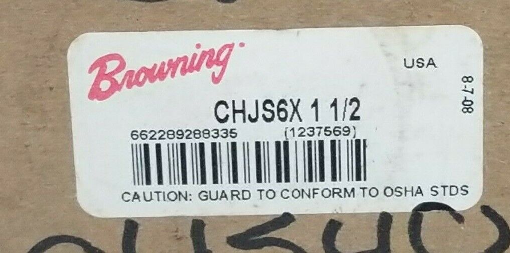 NIB BROWNING CHJS6X 1 1/2 JAW COUPLING, 1-1/2" BORE, CHJS6X11/2