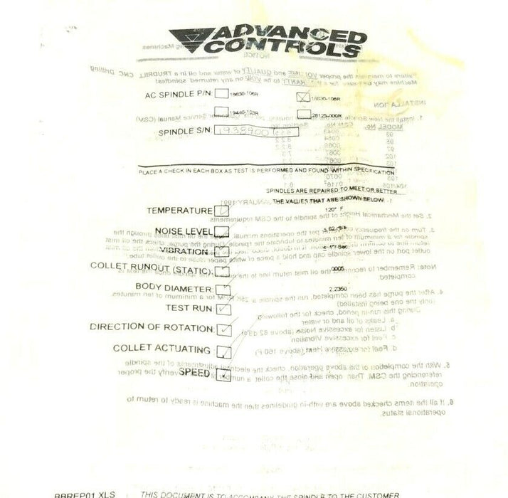 ADVANCED CONTROLS 18630-108R CNC SPINDLE 18630108R (REPAIRED)
