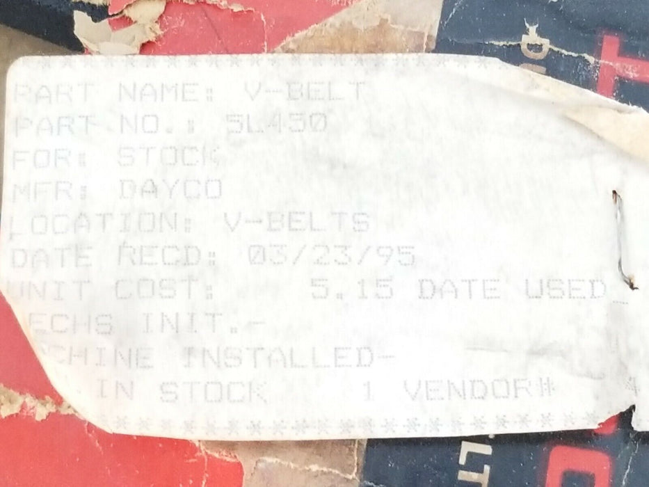 NEW DAYCO 5L450 V-BELT 5L 45IN LENGTH 21/32IN TOP WIDTH