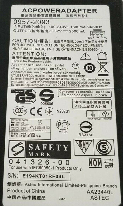 SAFETY MARK 0957-2093 POWER SUPPLY 09572093, 100-240V~1800mA 50/60HZ