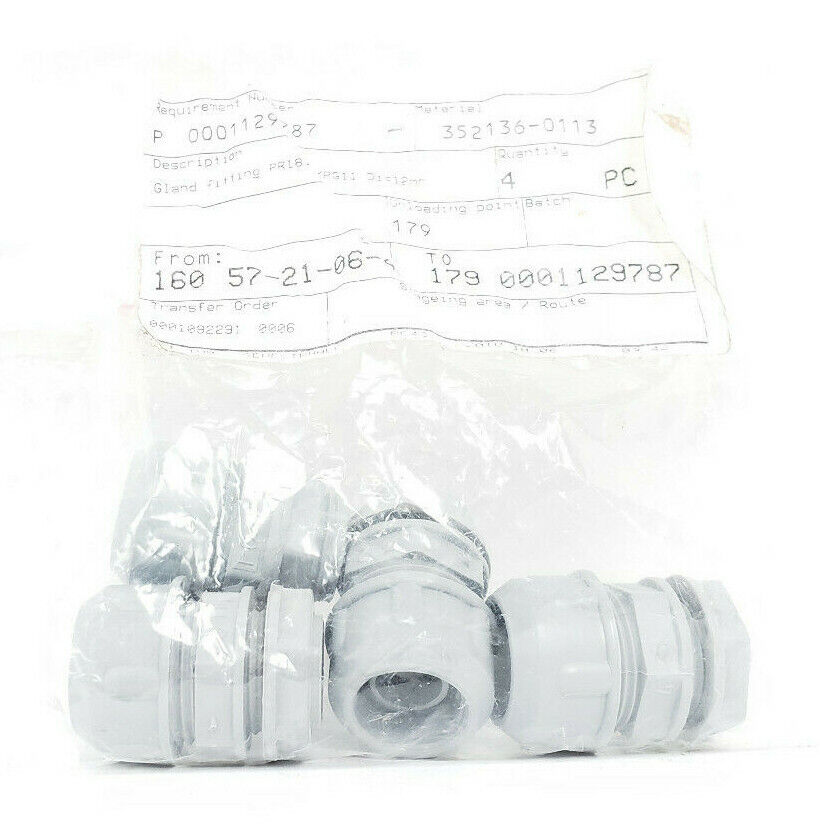 LOT OF 4 NEW GENERIC PR18.6 / PG11 GLAND FITTINGS, 12MM DIAMETER, 352136-0113