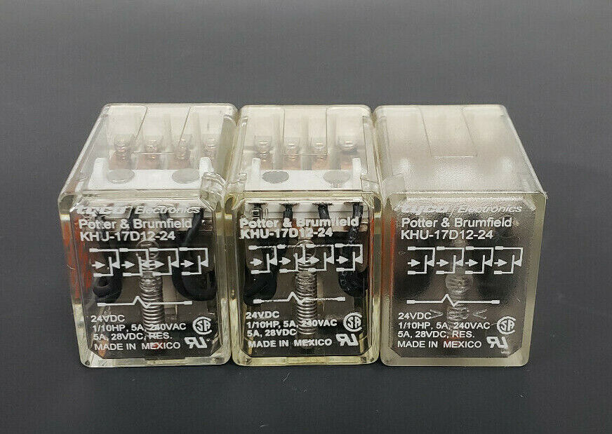 LOT OF 3 POTTER & BRUMFIELD KHU-17D12-24 RELAYS KHU17D1224, 24VDC