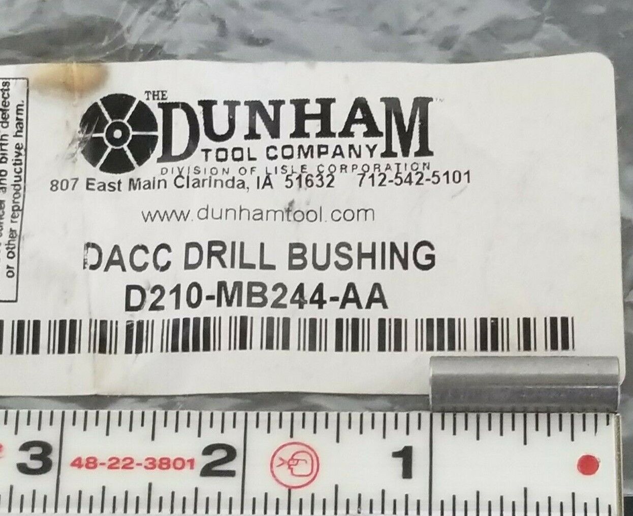 NEW DUNHAM TOOL COMPANY D210-MB244-AA DACC DRILL BUSHING D210MB244AA