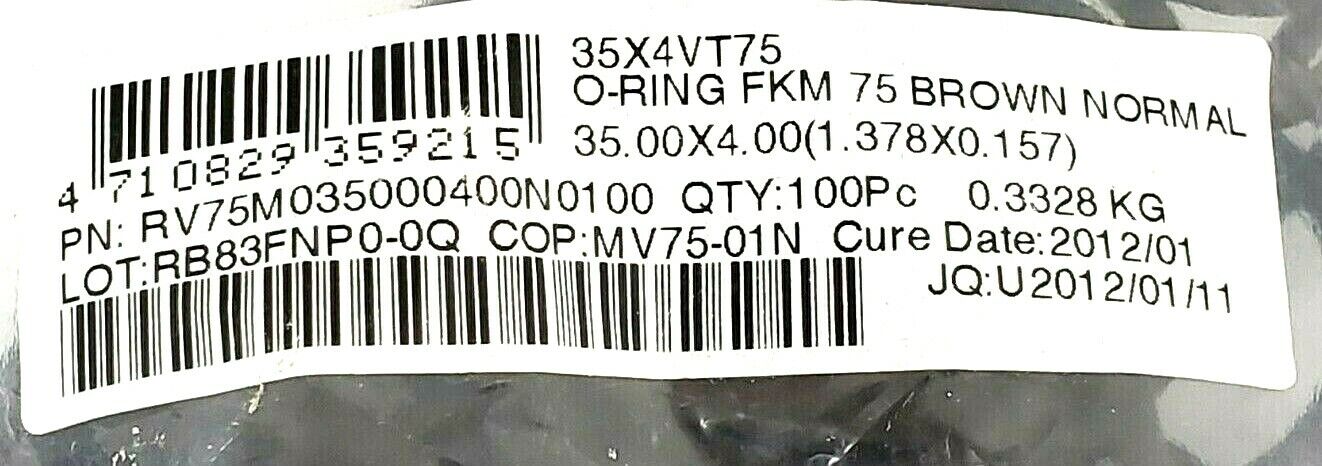 BAG OF 95 NEW RV75M035000400N0100 O-RINGS FKM 75 BROWN NORMAL 35X4VT75 35 X 4MM