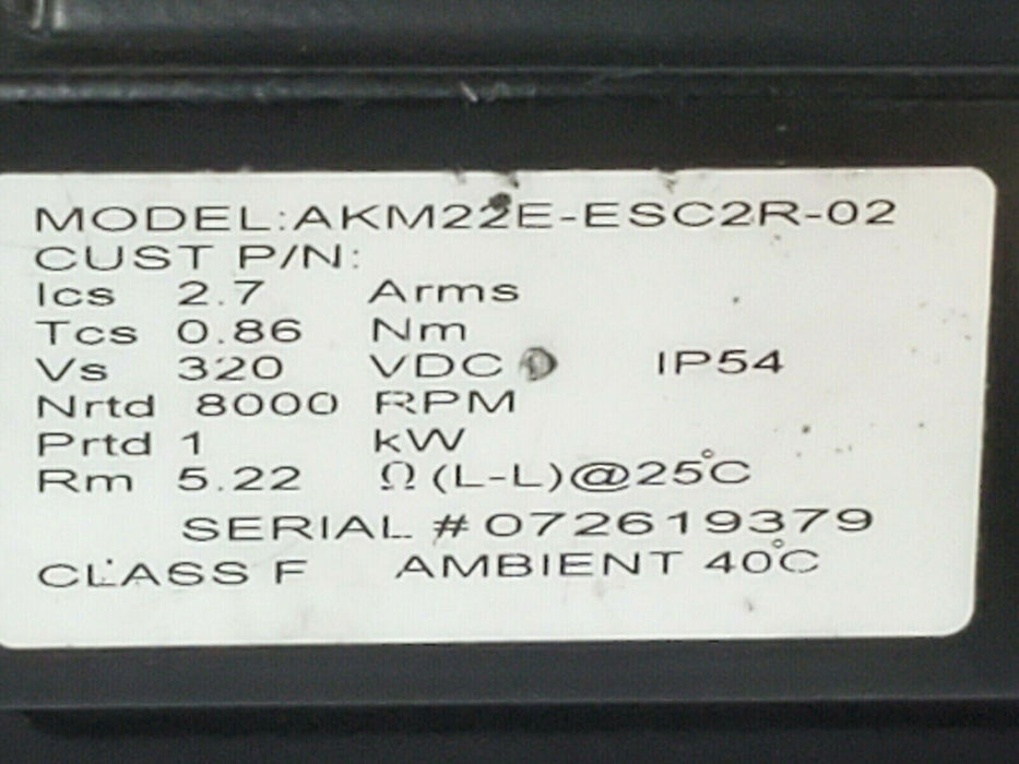 LOT OF 2 DANAHER MOTION AKM22E-ESC2R-02 SERVOMOTORS 320VDC 2.7 ARMS 8000RPM