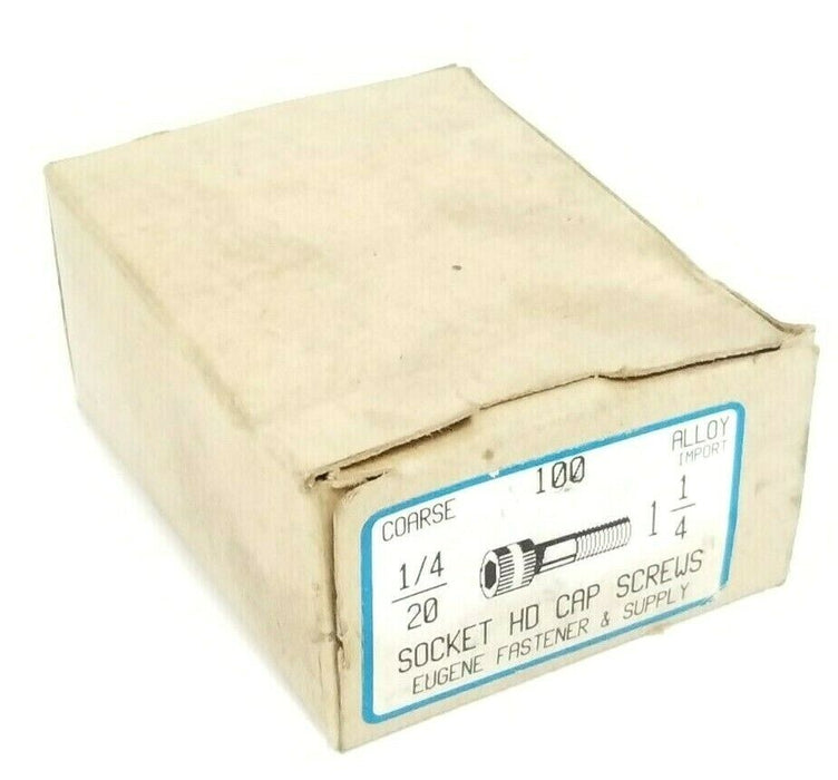NEW BOX OF 100 EUGENE FASTENER SUPPLY/ COARSE 1/4 20 SOCKET HD CAP SCREWS 1-1/4