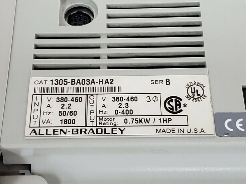 ALLEN BRADLEY 1305-BA03A-HA2 AC DRIVE SER. B  W/ 1201-HA2 (MISSING FRONT PLATE)