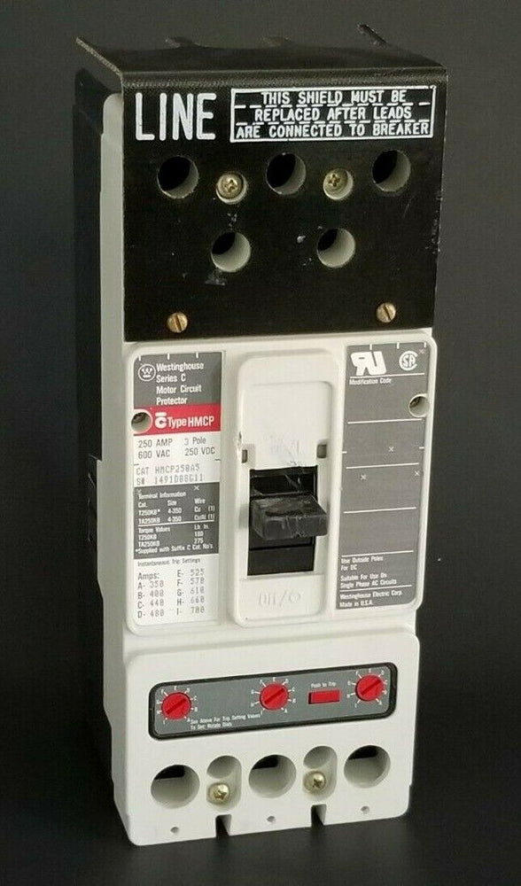 WESTINGHOUSE HMCP250A5 CIRCUIT BREAKER SER. C 250A 600VAC 250VDC 3P 1491D88G11