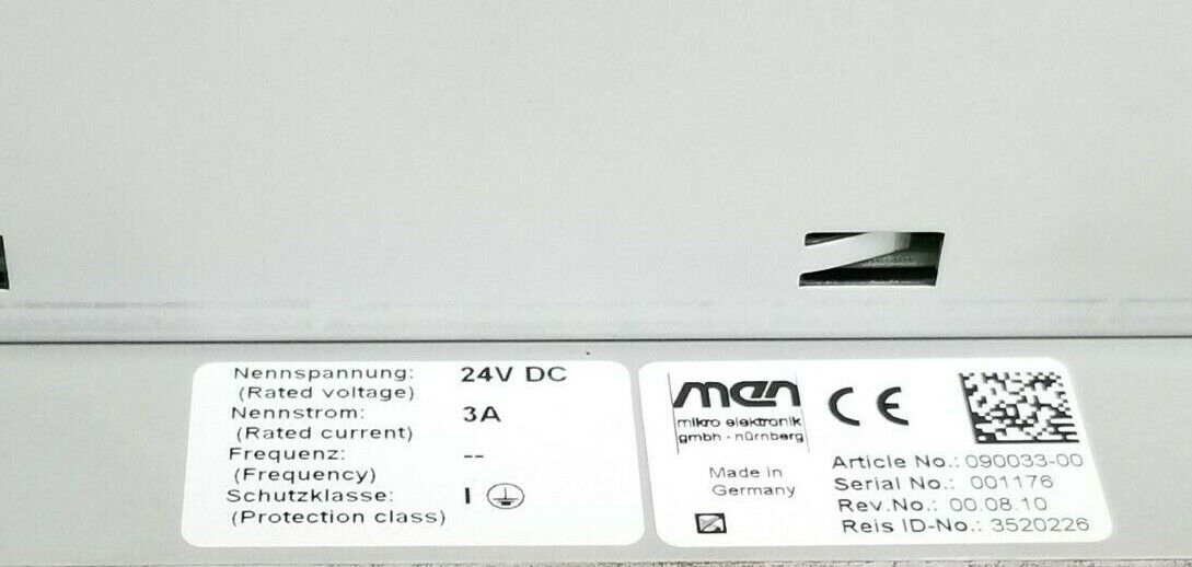 MEN MIKRO / REIS 090033-00 ROBOT CONTROLLER REV. NO: 00.08.10 3520266 24VDC 3A