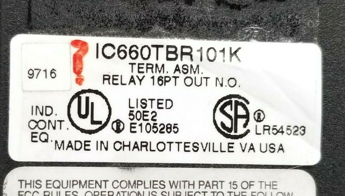 GE FANUC IC660TBR101K GENIUS TERM. ASM. RELAY 16PT IC660TBR101