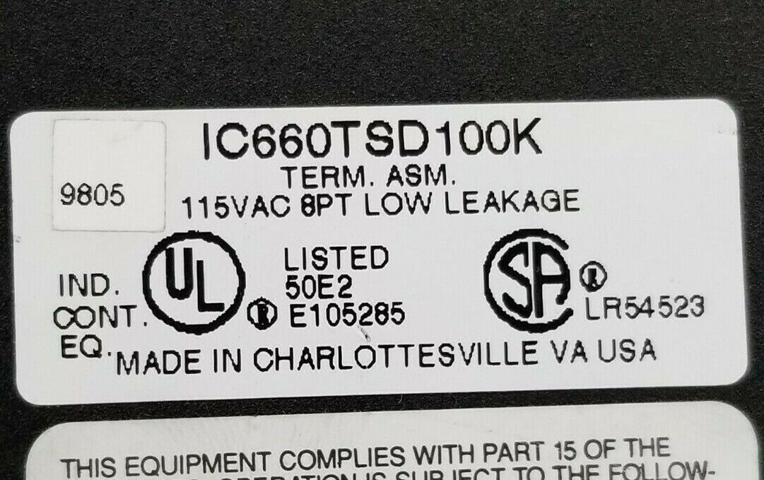 GE FANUC IC660TSD100K GENIUS LOW LEAKAGE TERM. ASM. IC660TSD100