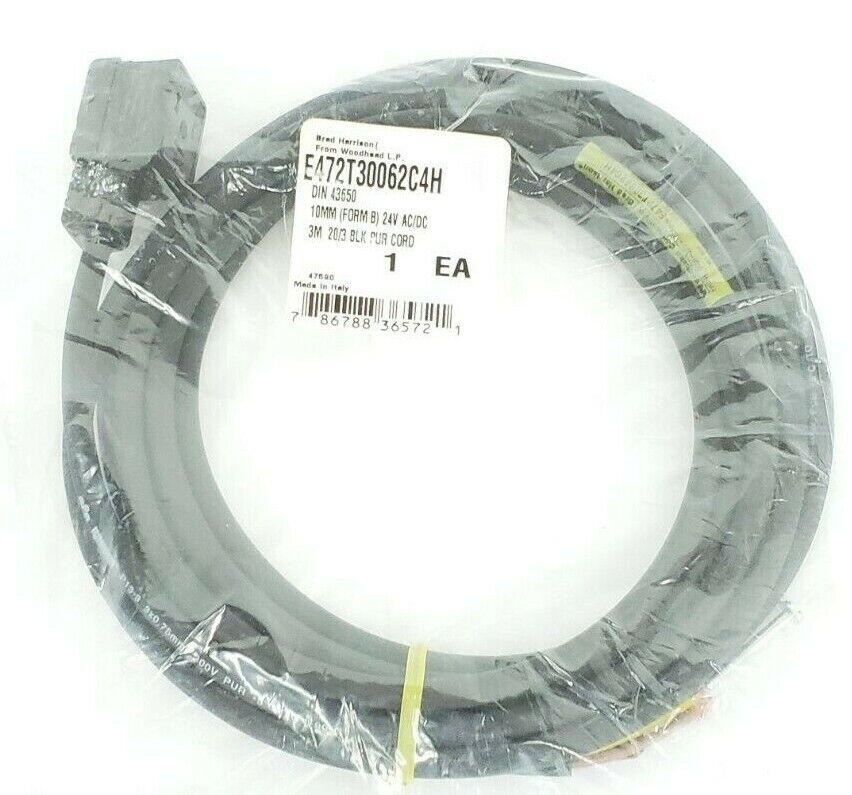NEW BRAD HARRISON E472T30062C4H DIN 43650 10MM (FORM B) 24V, 3M 20/3 BLK CORD