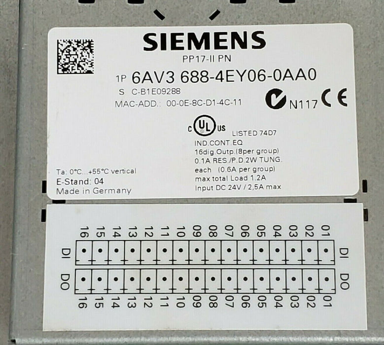 SIEMENS 6AV3 688-4EY06-0AA0 PUSH BUTTON PANEL PP17-II PN, 6AV36884EY060AA0