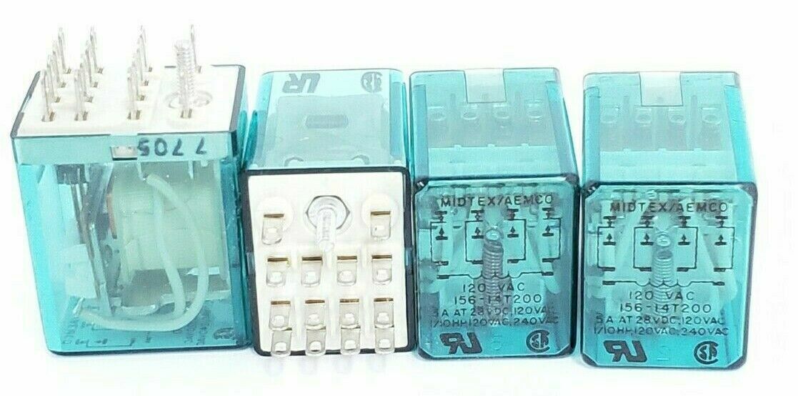 LOT OF 4 MIDEX/AEMCO 156-14T200 RELAYS 15614T200, 120VAC