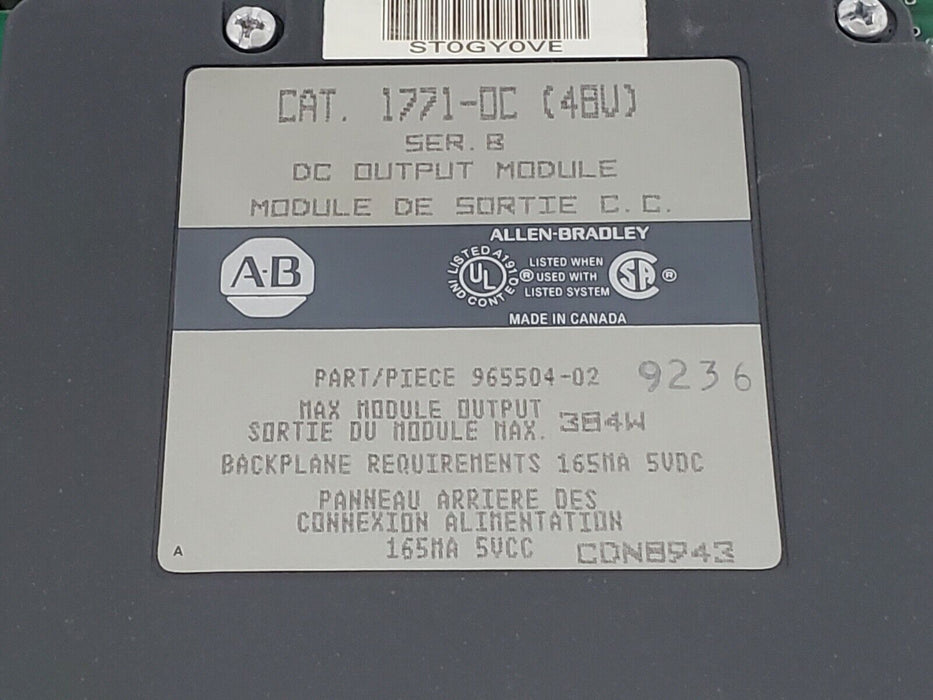 ALLEN BRADLEY 1771-OC SER. B DC OUTPUT MODULE 1771OC, 48V