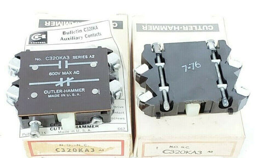 LOT OF 2 NIB CUTLER-HAMMER C320KA3 AUXILIARY CONTACTS 1NO/1NC 600VAC SER. A2