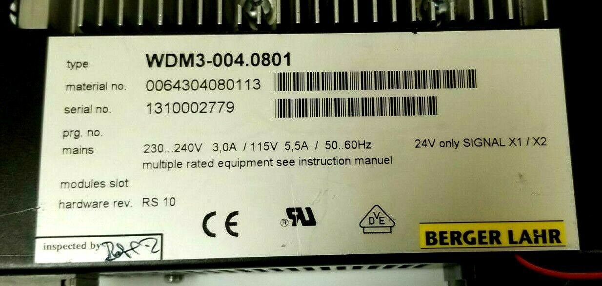 SIG POSITEC BERGER LAHR WDM3-004.0801 REV. RS 10 SERVO DRIVE WDM30040801