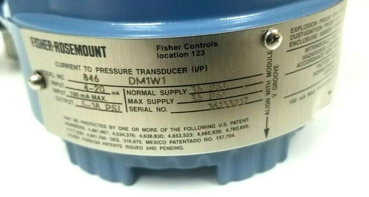FISHER ROSEMOUNT 846 PRESSURE TRANSDUCER 3-15 PSI FS846-DM1H1K5-F2-H0518-G1 NIB