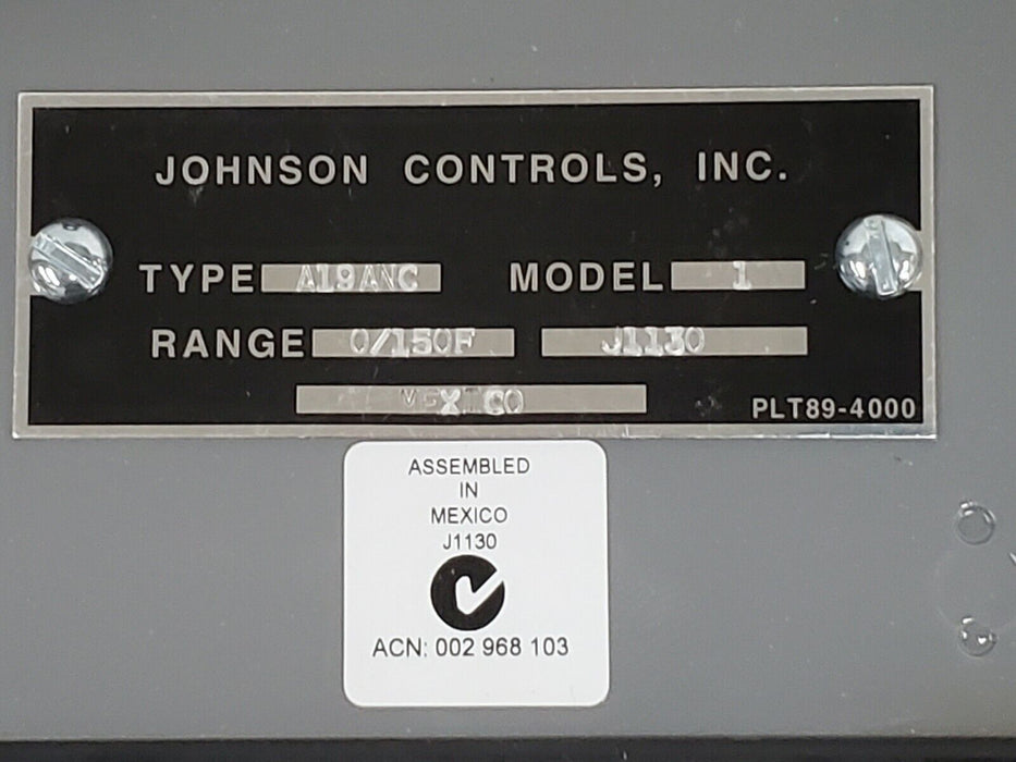 NIB JOHNSON CONTROLS A19ANC-1C INDUSTRIAL THERMOSTAT RANGE: 0/150 DEG. F