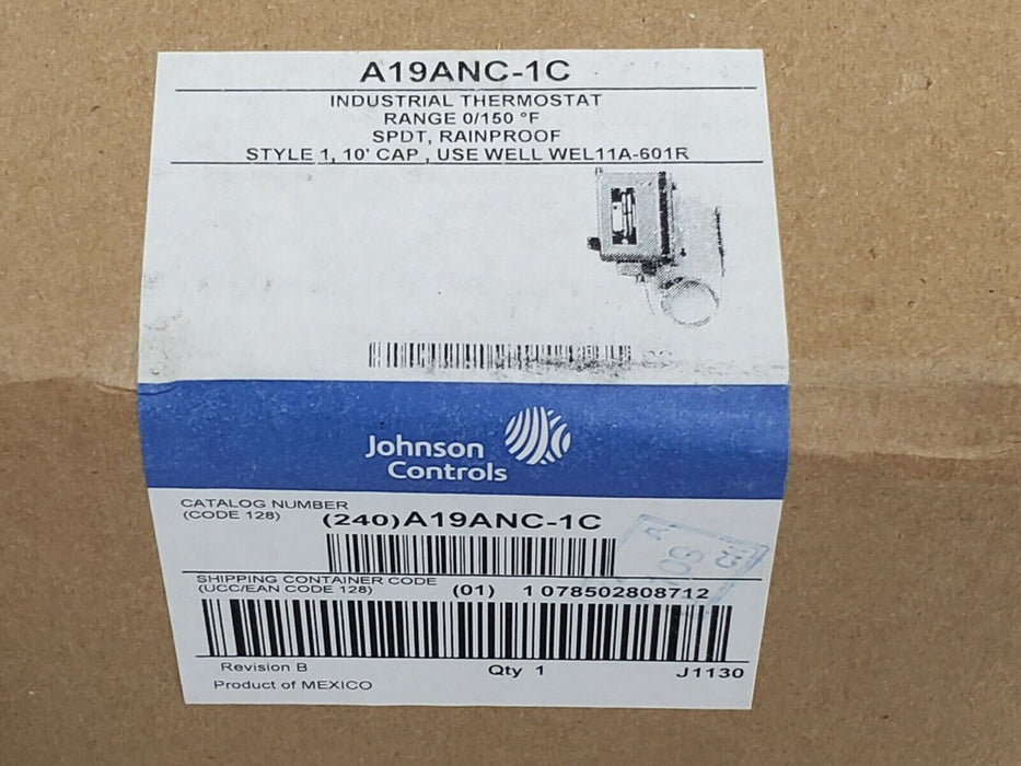 NIB JOHNSON CONTROLS A19ANC-1C INDUSTRIAL THERMOSTAT RANGE: 0/150 DEG. F