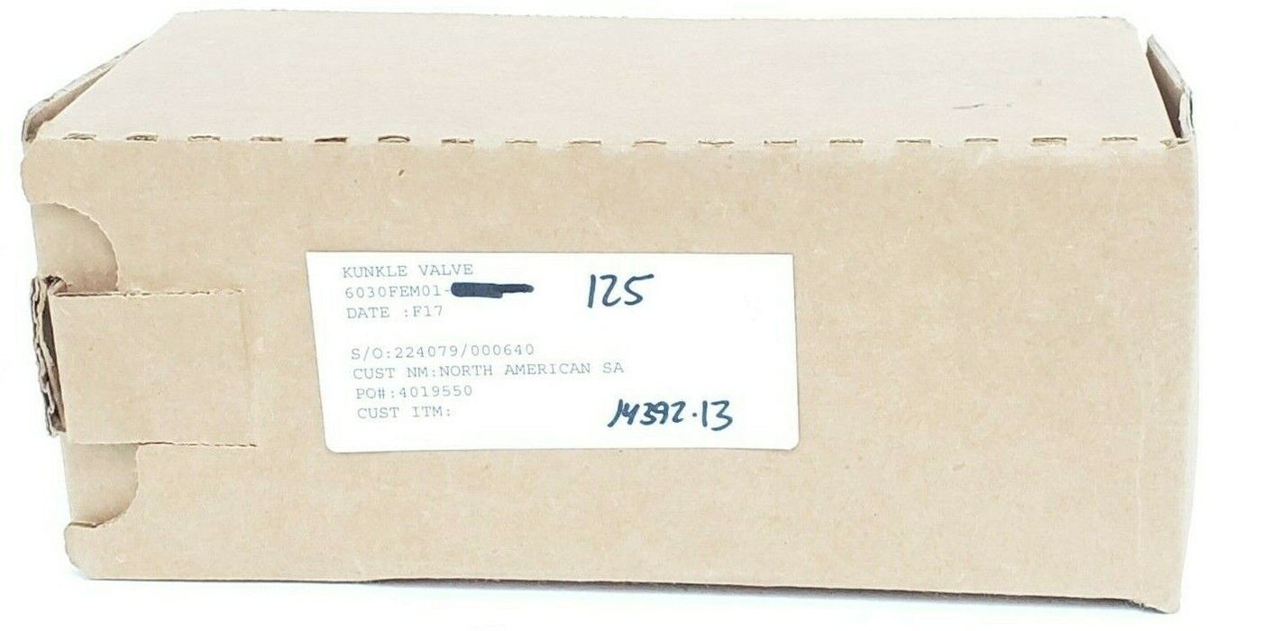 NIB KUNKLE 6030FEM01 RELIEF VALVE, 6030FEM01-LM, 6030FEM01-125, 125PSI, 1"