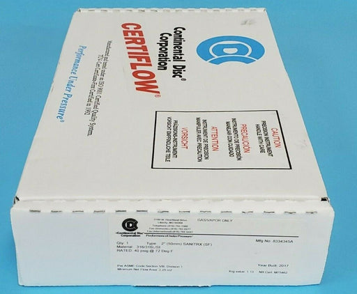NIB CONTINENTAL DISC CORP. 8334345A TYPE: 2'' 50mm SANITRX (SF) RUPTURE DISC