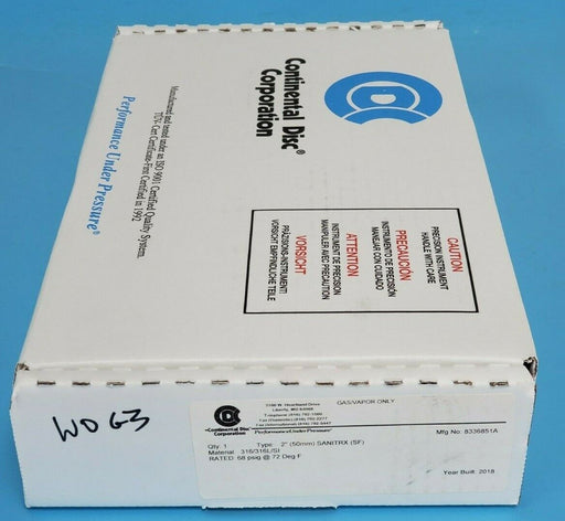 NIB CONTINENTAL DISC CORP. 8336851A TYPE: 2'' SANITRX (SF) 50MM GAS/VAPOR