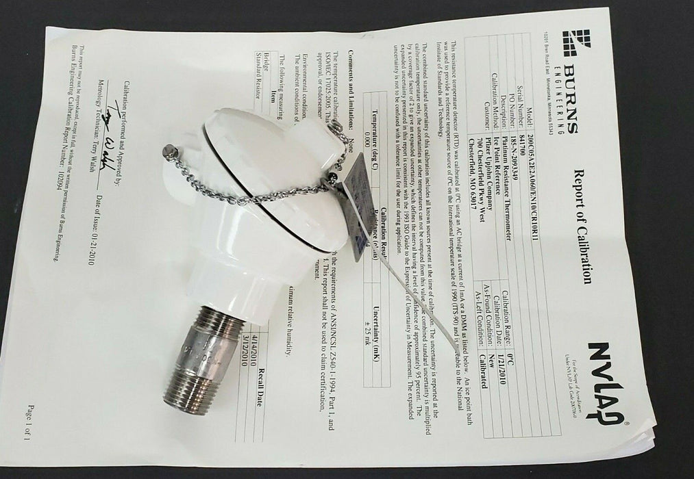 NEW BURNS 200C05A2E2A060/EN10/CR10R11 TEMPERATURE SENSOR 3/4" X 1/2"