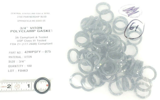 LOT OF 61 NEW CENTRAL STATES 42MPSFY-075 3/4" VITON POLYCLAMP GASKETS 42MPSFY075
