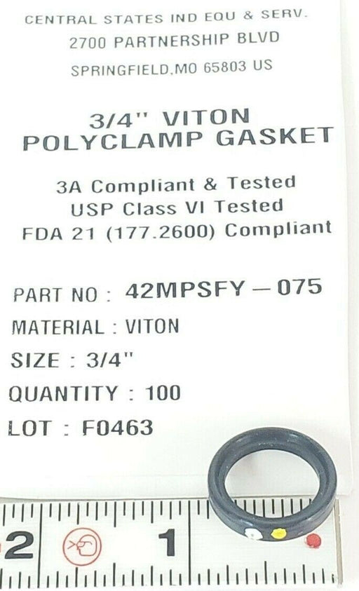 LOT OF 61 NEW CENTRAL STATES 42MPSFY-075 3/4" VITON POLYCLAMP GASKETS 42MPSFY075